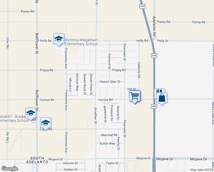 map of restaurants, bars, coffee shops, grocery stores, and more near 11746 Ginger Street in Adelanto