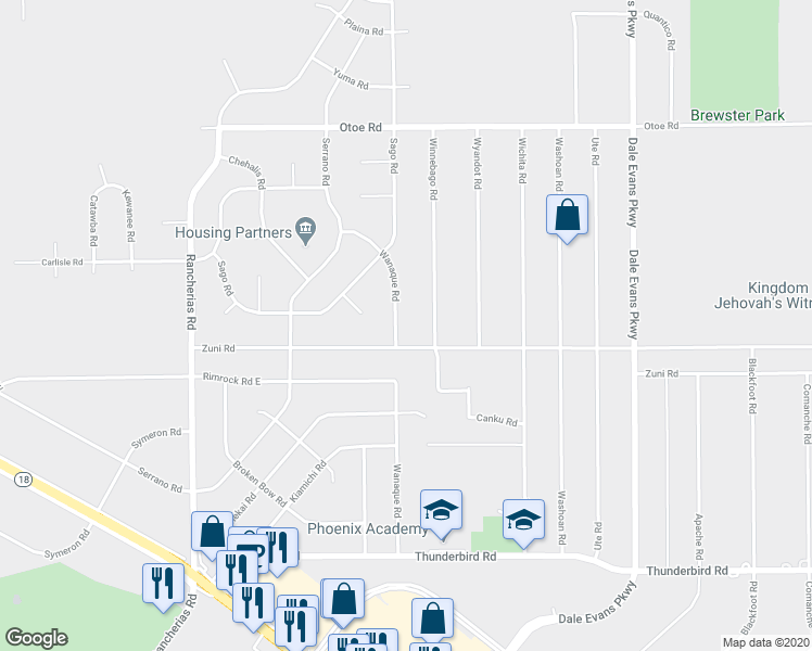 map of restaurants, bars, coffee shops, grocery stores, and more near 15739 Wanaque Road in Apple Valley