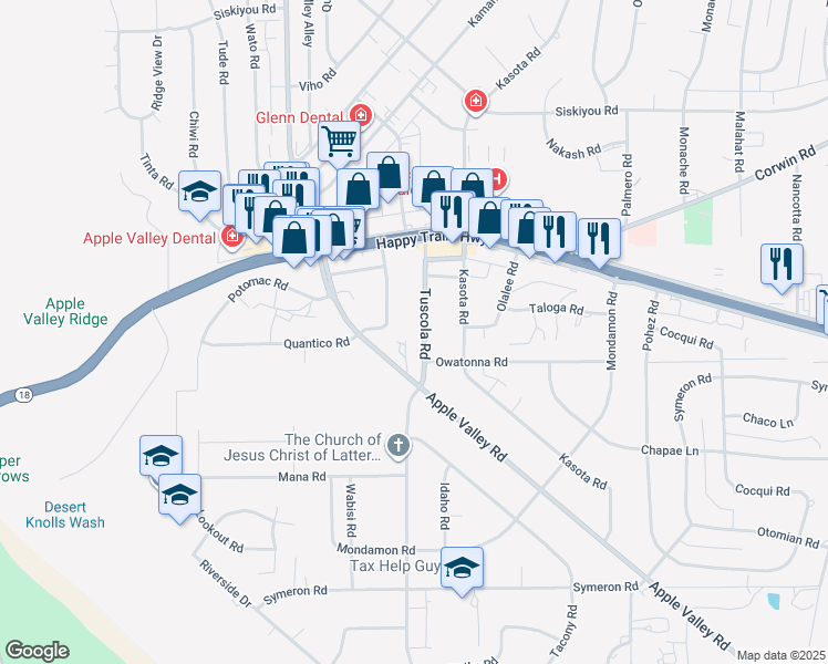 map of restaurants, bars, coffee shops, grocery stores, and more near 15762 Tuscola Road in Apple Valley