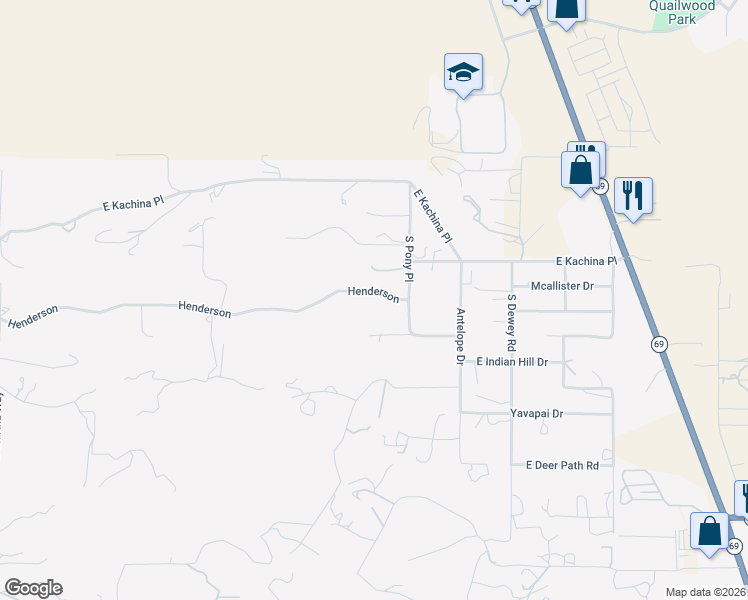 map of restaurants, bars, coffee shops, grocery stores, and more near 11965 Henderson in Dewey-Humboldt