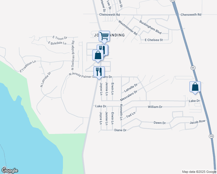 map of restaurants, bars, coffee shops, grocery stores, and more near 3188 Jennie Lane in Lake Havasu City
