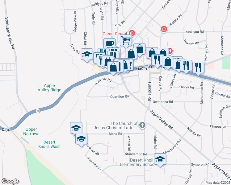 map of restaurants, bars, coffee shops, grocery stores, and more near 17910 Quantico Road in Apple Valley