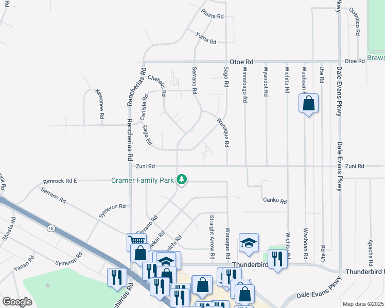 map of restaurants, bars, coffee shops, grocery stores, and more near 15777 Sago Road in Apple Valley