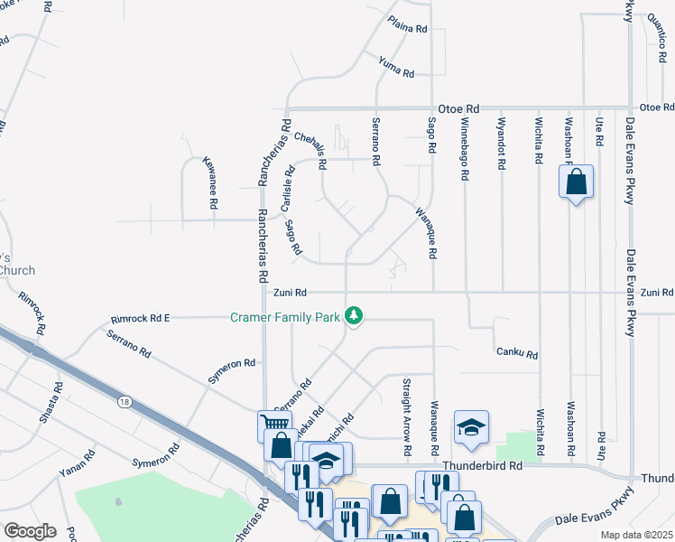map of restaurants, bars, coffee shops, grocery stores, and more near 15748 Sago Road in Apple Valley
