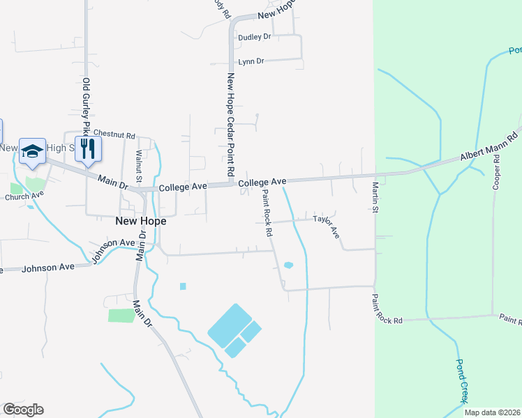 map of restaurants, bars, coffee shops, grocery stores, and more near 135 Paint Rock Road in New Hope