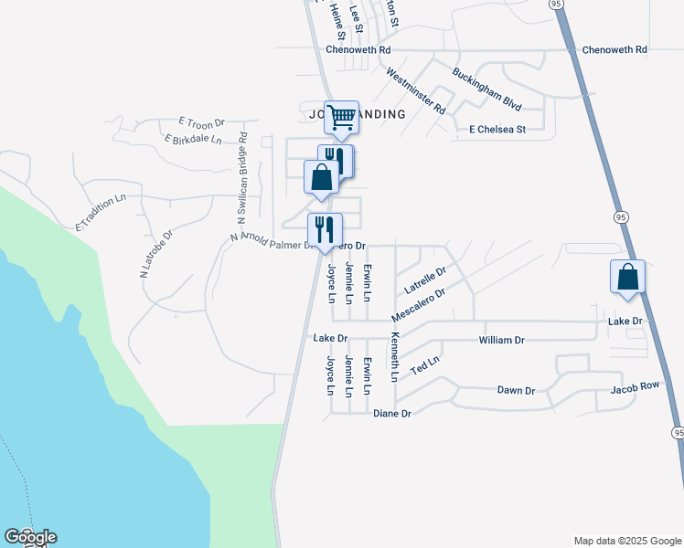 map of restaurants, bars, coffee shops, grocery stores, and more near 3201 Jennie Lane in Lake Havasu City