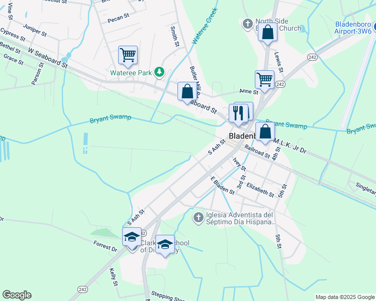 map of restaurants, bars, coffee shops, grocery stores, and more near 205 West Bladen Street in Bladenboro