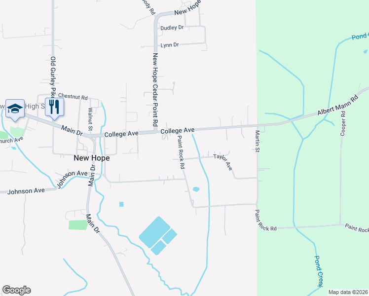 map of restaurants, bars, coffee shops, grocery stores, and more near 135 Paint Rock Road in New Hope