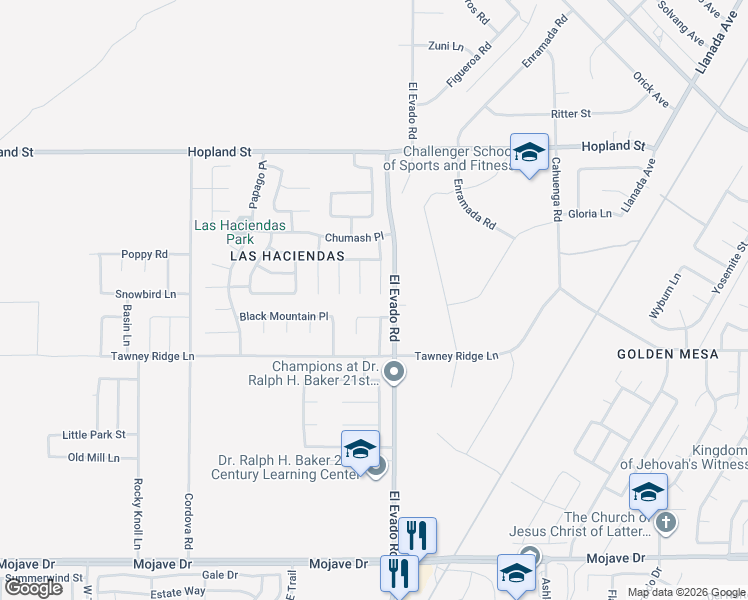 map of restaurants, bars, coffee shops, grocery stores, and more near 14440 Harold Way in Victorville