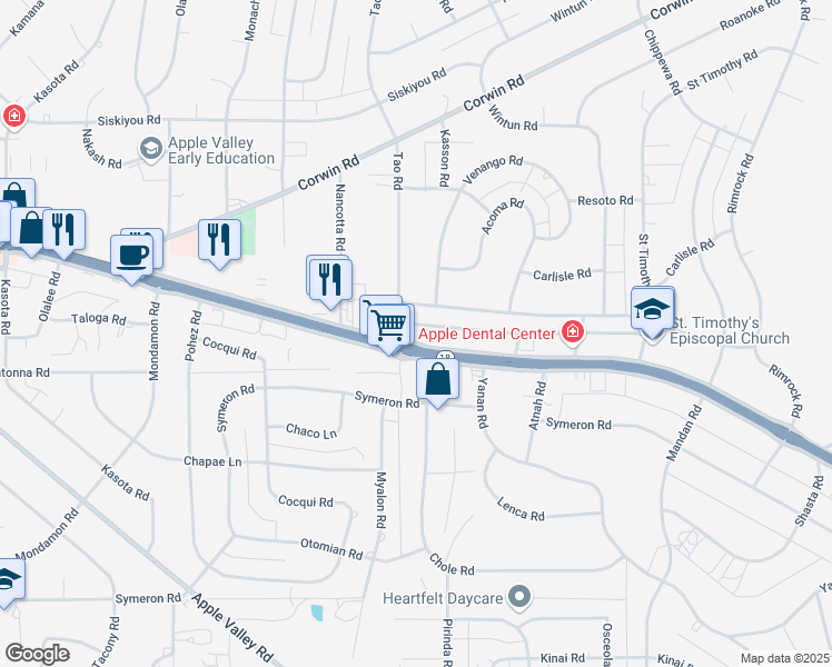map of restaurants, bars, coffee shops, grocery stores, and more near in Apple Valley