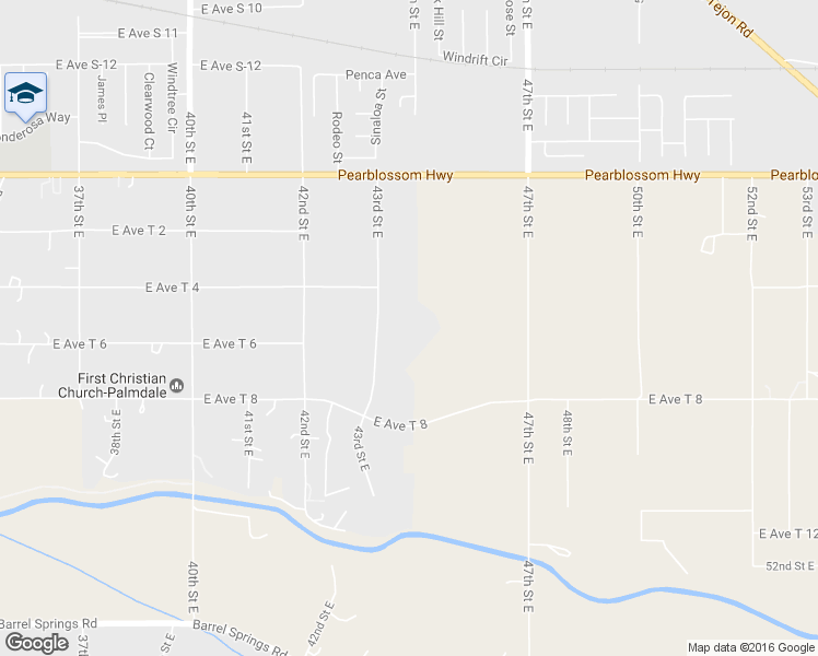 map of restaurants, bars, coffee shops, grocery stores, and more near 36114 43rd Street East in Palmdale