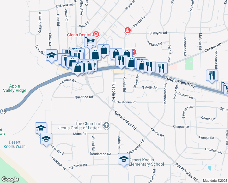 map of restaurants, bars, coffee shops, grocery stores, and more near Tuscola Road in Apple Valley