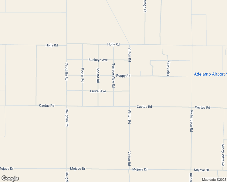 map of restaurants, bars, coffee shops, grocery stores, and more near Vinton Road in Adelanto