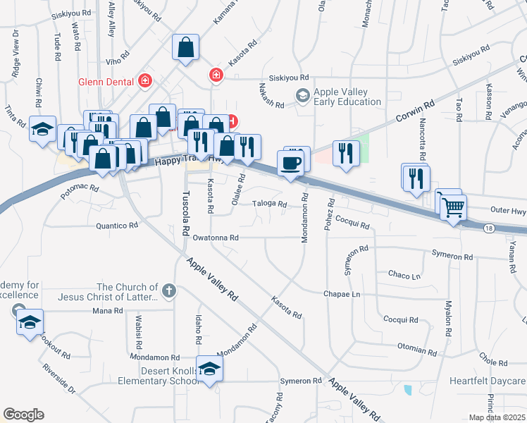 map of restaurants, bars, coffee shops, grocery stores, and more near Taloga Road in Apple Valley