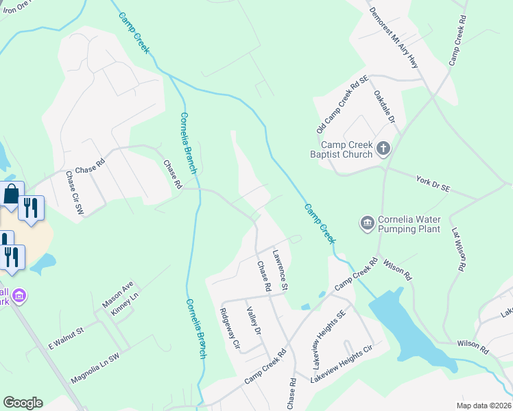 map of restaurants, bars, coffee shops, grocery stores, and more near 169 McAllister Road in Cornelia