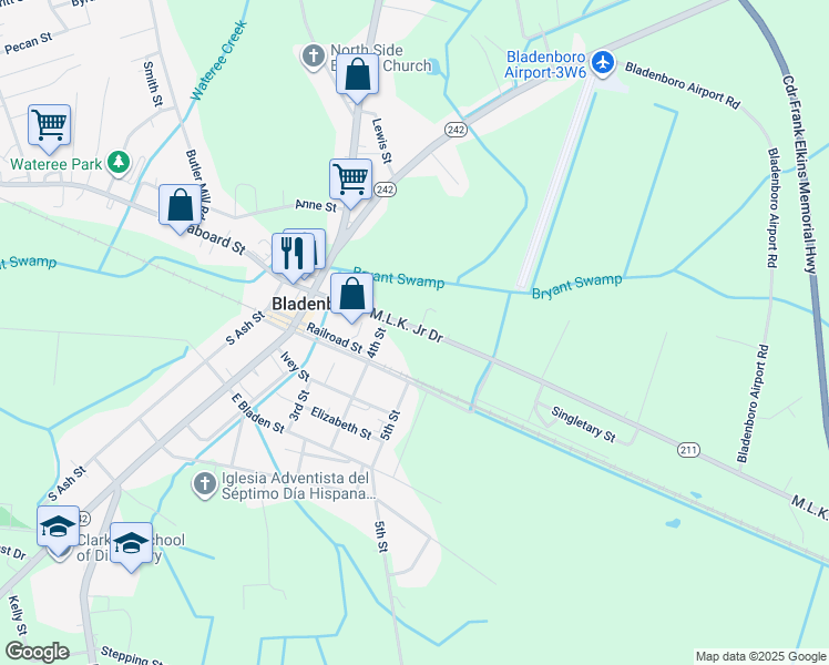 map of restaurants, bars, coffee shops, grocery stores, and more near 327 Martin Luther King Junior Drive in Lumberton