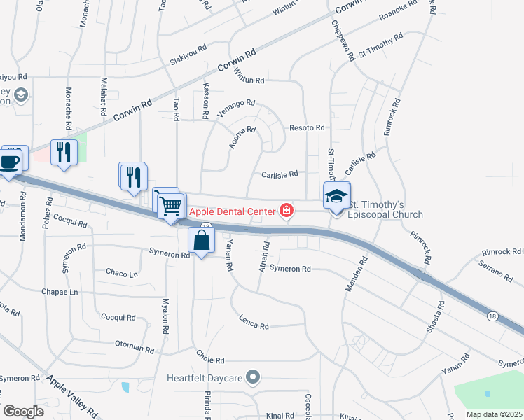 map of restaurants, bars, coffee shops, grocery stores, and more near in Apple Valley