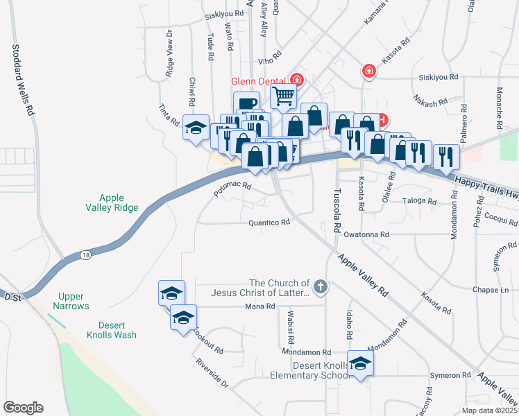 map of restaurants, bars, coffee shops, grocery stores, and more near 17910 Quantico Road in Apple Valley