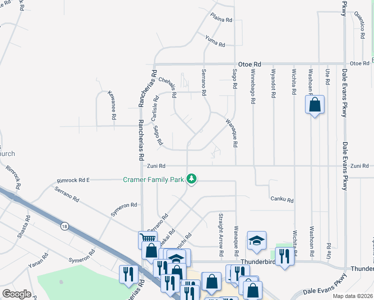 map of restaurants, bars, coffee shops, grocery stores, and more near 15748 Sago Road in Apple Valley