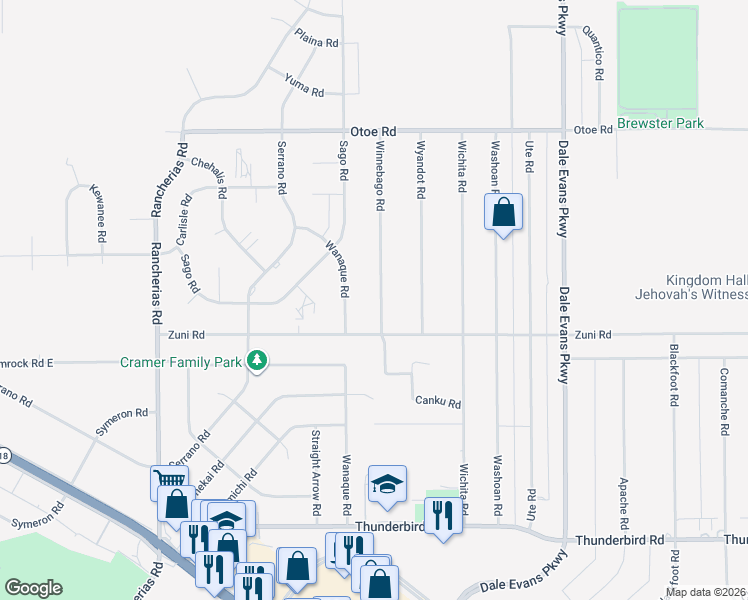 map of restaurants, bars, coffee shops, grocery stores, and more near 15731 Winnebago Road in Apple Valley