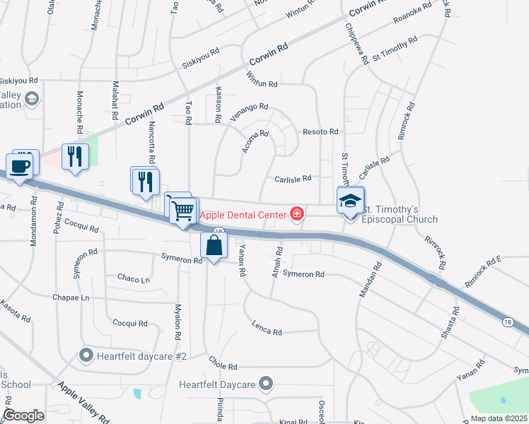 map of restaurants, bars, coffee shops, grocery stores, and more near in Apple Valley