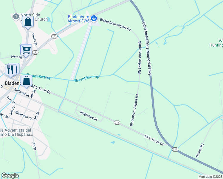 map of restaurants, bars, coffee shops, grocery stores, and more near 308 Monroe Street in Bladenboro