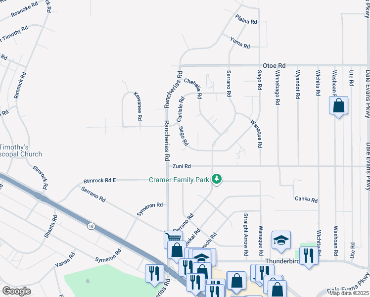 map of restaurants, bars, coffee shops, grocery stores, and more near 15722 Sago Street in Apple Valley