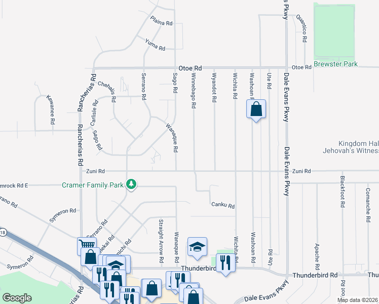 map of restaurants, bars, coffee shops, grocery stores, and more near 15774 Winnebago Road in Apple Valley