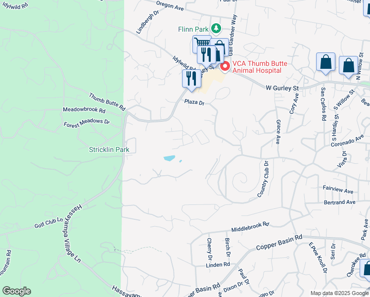 map of restaurants, bars, coffee shops, grocery stores, and more near 1603 McQueen Crescent in Prescott