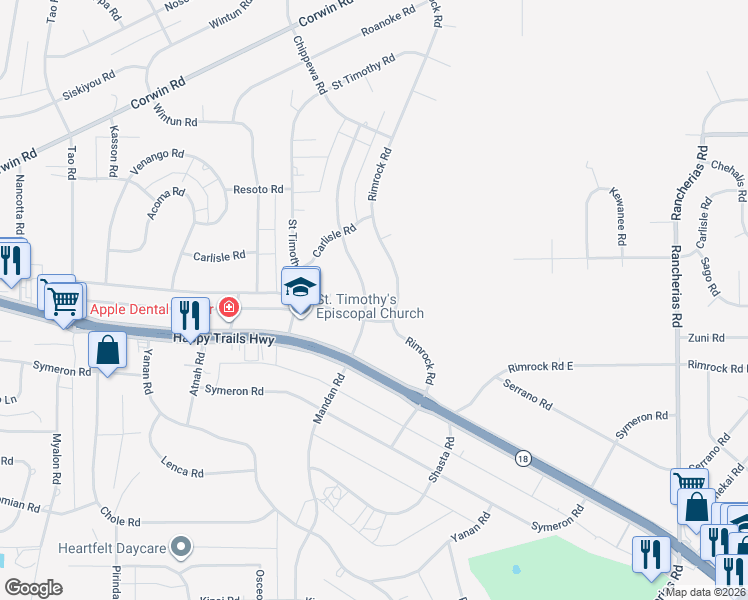 map of restaurants, bars, coffee shops, grocery stores, and more near 15763 Mandan Road in Apple Valley