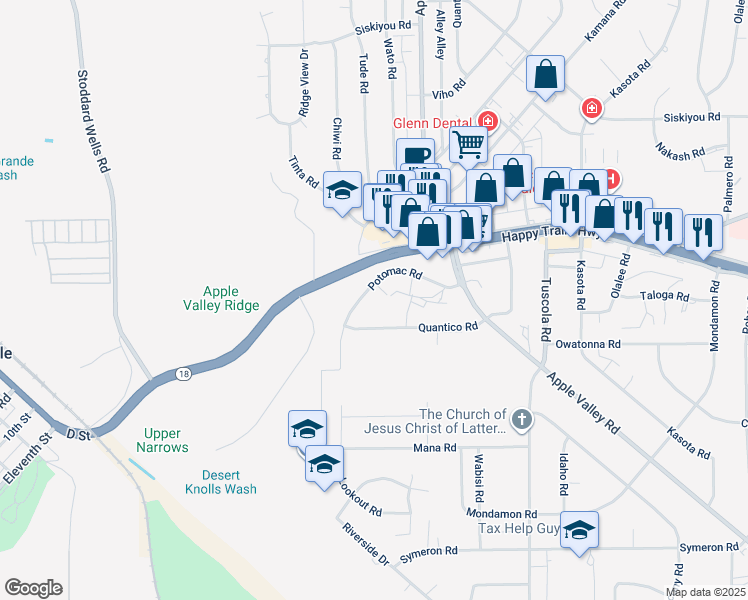 map of restaurants, bars, coffee shops, grocery stores, and more near 15753 Potomac Road in Apple Valley