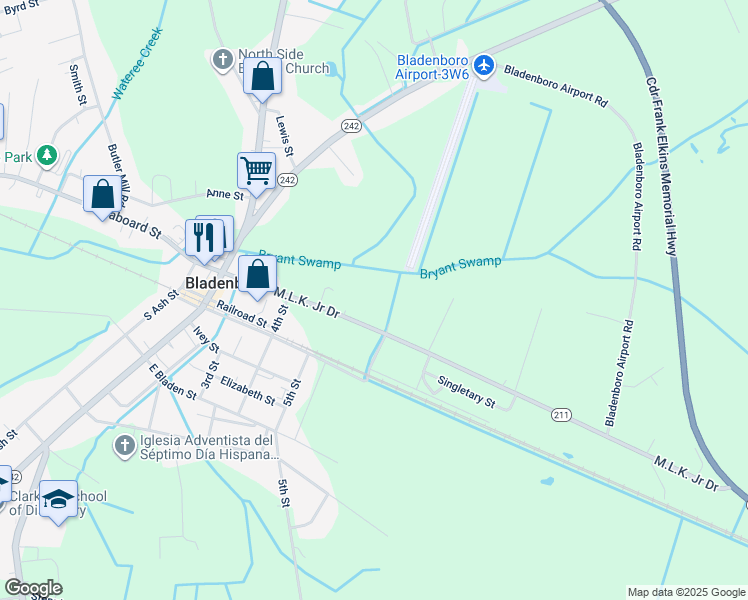 map of restaurants, bars, coffee shops, grocery stores, and more near 424 Martin Luther King Drive in Elizabethtown