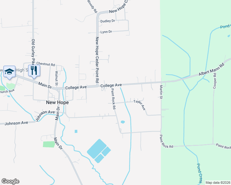map of restaurants, bars, coffee shops, grocery stores, and more near 135 Paint Rock Road in New Hope