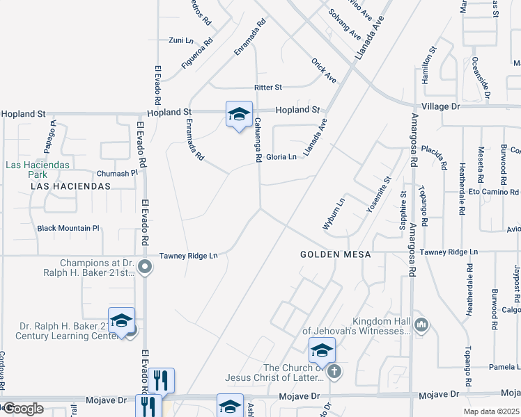 map of restaurants, bars, coffee shops, grocery stores, and more near Tawney Ridge Lane in Victorville