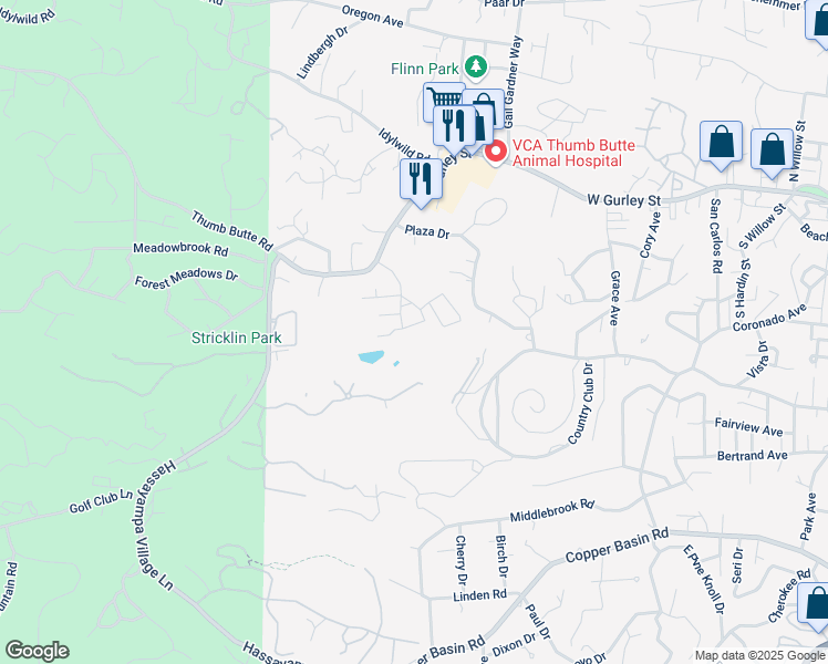 map of restaurants, bars, coffee shops, grocery stores, and more near 1603 McQueen Crescent in Prescott
