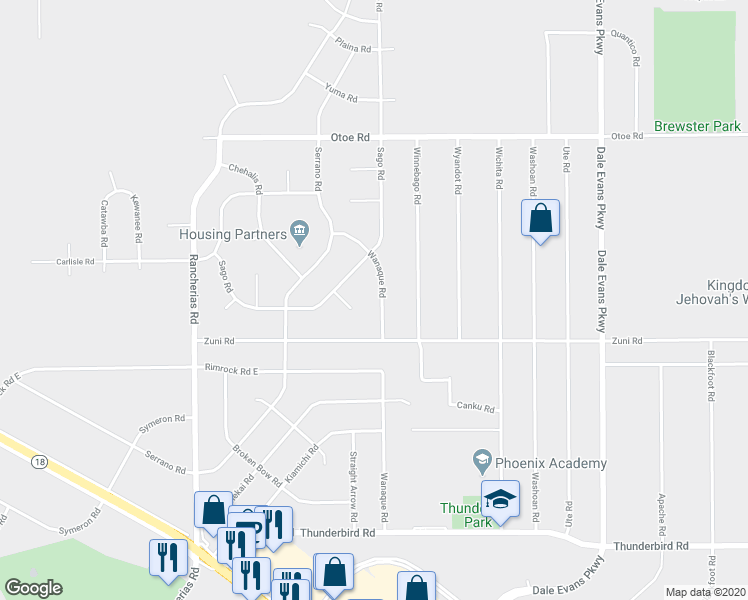 map of restaurants, bars, coffee shops, grocery stores, and more near 15739 Wanaque Road in Apple Valley