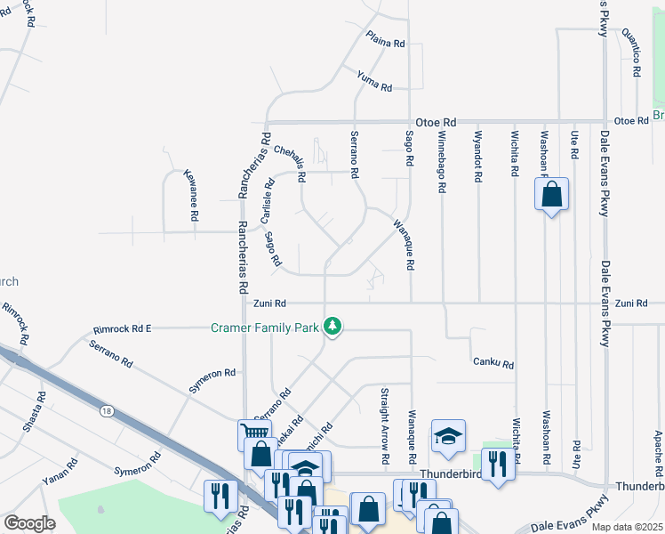 map of restaurants, bars, coffee shops, grocery stores, and more near 15748 Sago Road in Apple Valley