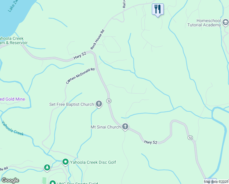 map of restaurants, bars, coffee shops, grocery stores, and more near 1553 Highway 52 in Dahlonega