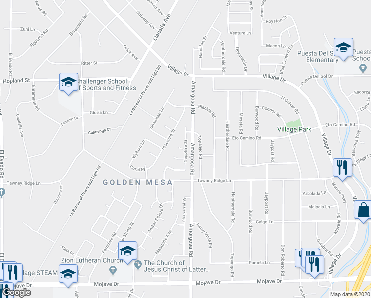 map of restaurants, bars, coffee shops, grocery stores, and more near 15298 Sapphire Court in Victorville