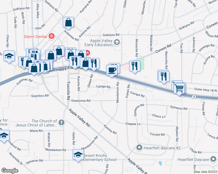 map of restaurants, bars, coffee shops, grocery stores, and more near Taloga Road & Taloga Court in Apple Valley