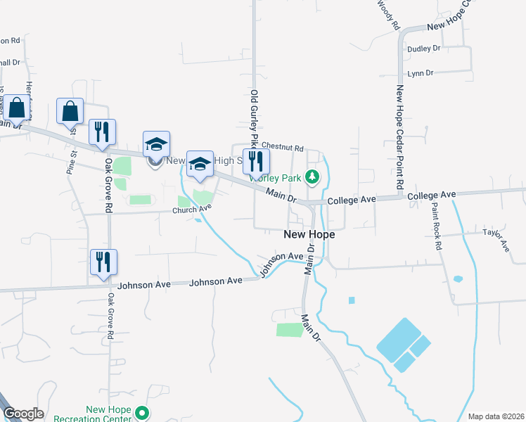 map of restaurants, bars, coffee shops, grocery stores, and more near 184 Washington Avenue in New Hope