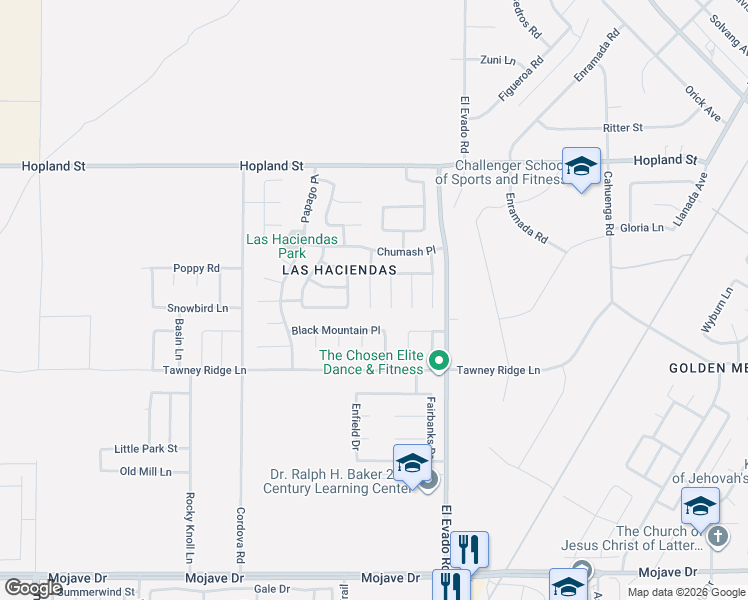 map of restaurants, bars, coffee shops, grocery stores, and more near 15929 Golden Meadow Lane in Victorville