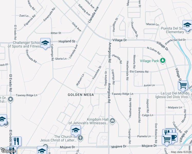 map of restaurants, bars, coffee shops, grocery stores, and more near 15835 Yosemite Street in Victorville