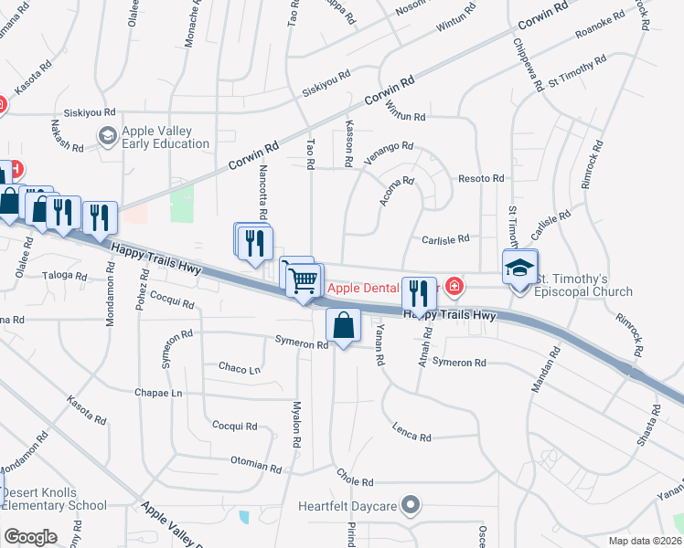 map of restaurants, bars, coffee shops, grocery stores, and more near 15858 Venango Road in Apple Valley