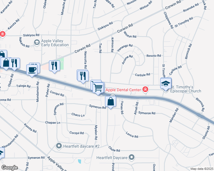 map of restaurants, bars, coffee shops, grocery stores, and more near 15858 Venango Road in Apple Valley