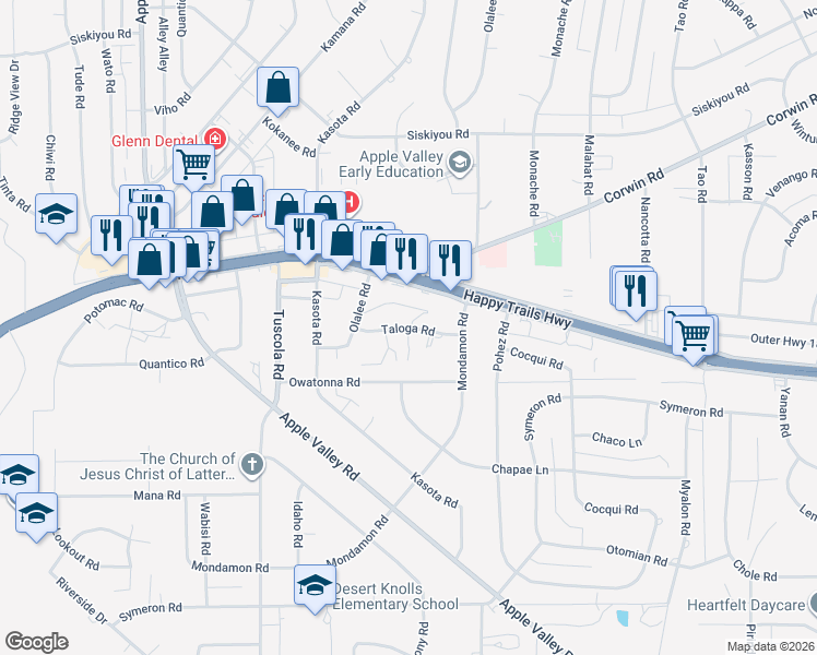 map of restaurants, bars, coffee shops, grocery stores, and more near Taloga Road in Apple Valley
