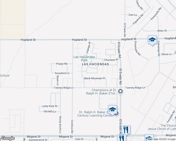 map of restaurants, bars, coffee shops, grocery stores, and more near 15927 Opal Mountain Place in Victorville