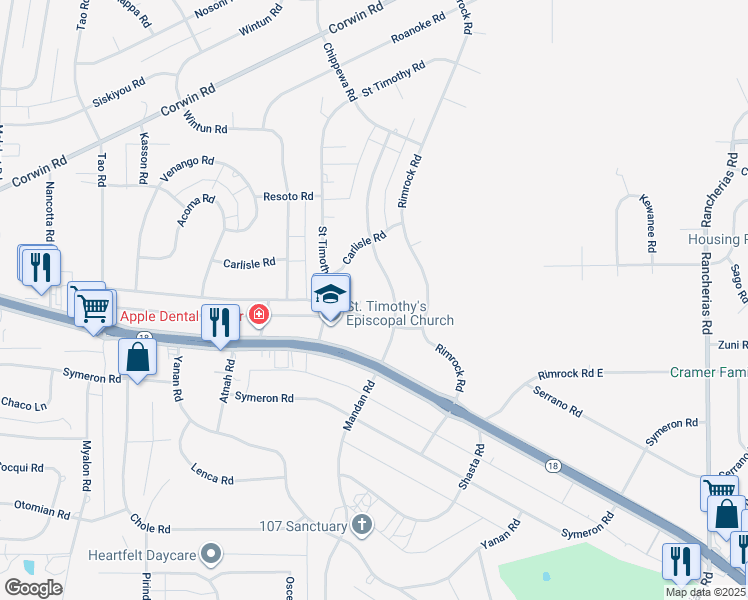 map of restaurants, bars, coffee shops, grocery stores, and more near 19410 Allegheny Court in Apple Valley