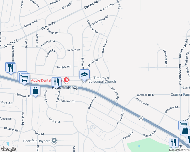 map of restaurants, bars, coffee shops, grocery stores, and more near 19410 Allegheny Court in Apple Valley
