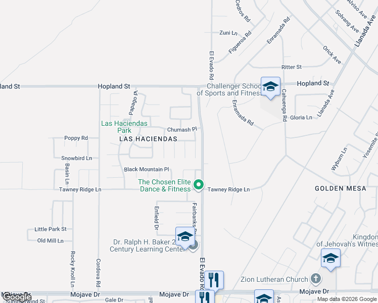 map of restaurants, bars, coffee shops, grocery stores, and more near 15965 Silver Tip Way in Victorville